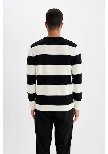 DeFacto Standart Fit Normal Kesim Bisiklet Yaka Çizgili Triko Kazak D1968AX24AUBK81