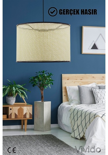 Wicker Krem-siyah Hasır Sarkıt Avize Krem