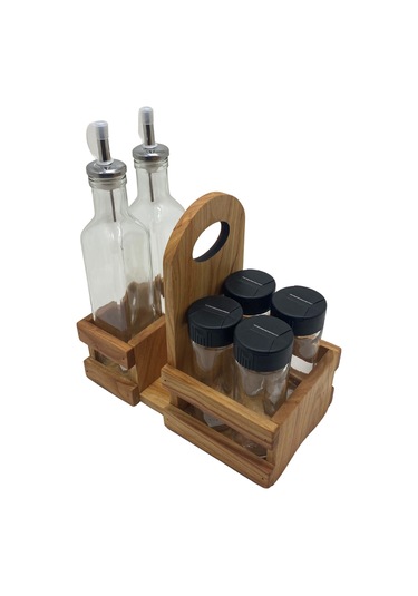Ahşap Doğal Baharatlık Yağdanlık Ve Peçetelik Takımı Kısa Başlık Set Kiraz 1 Set Ahşap