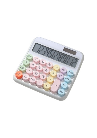 Singree Mekanik Hesap Makinesi 12 Haneli Geniş Lcd Ekran Büyük Yuvarlak Tuşlar 15 Eğimli Ekran Pastel Renkli Çift Güç Kaynağı Ofis Okul Ev Çocuklar Öğrenciler Muhasebeci Beyaz