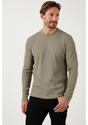 Buratti Pamuklu Bisiklet Yaka Slim Fit Basic Erkek Sweat 5905073 Vizon Yeşili