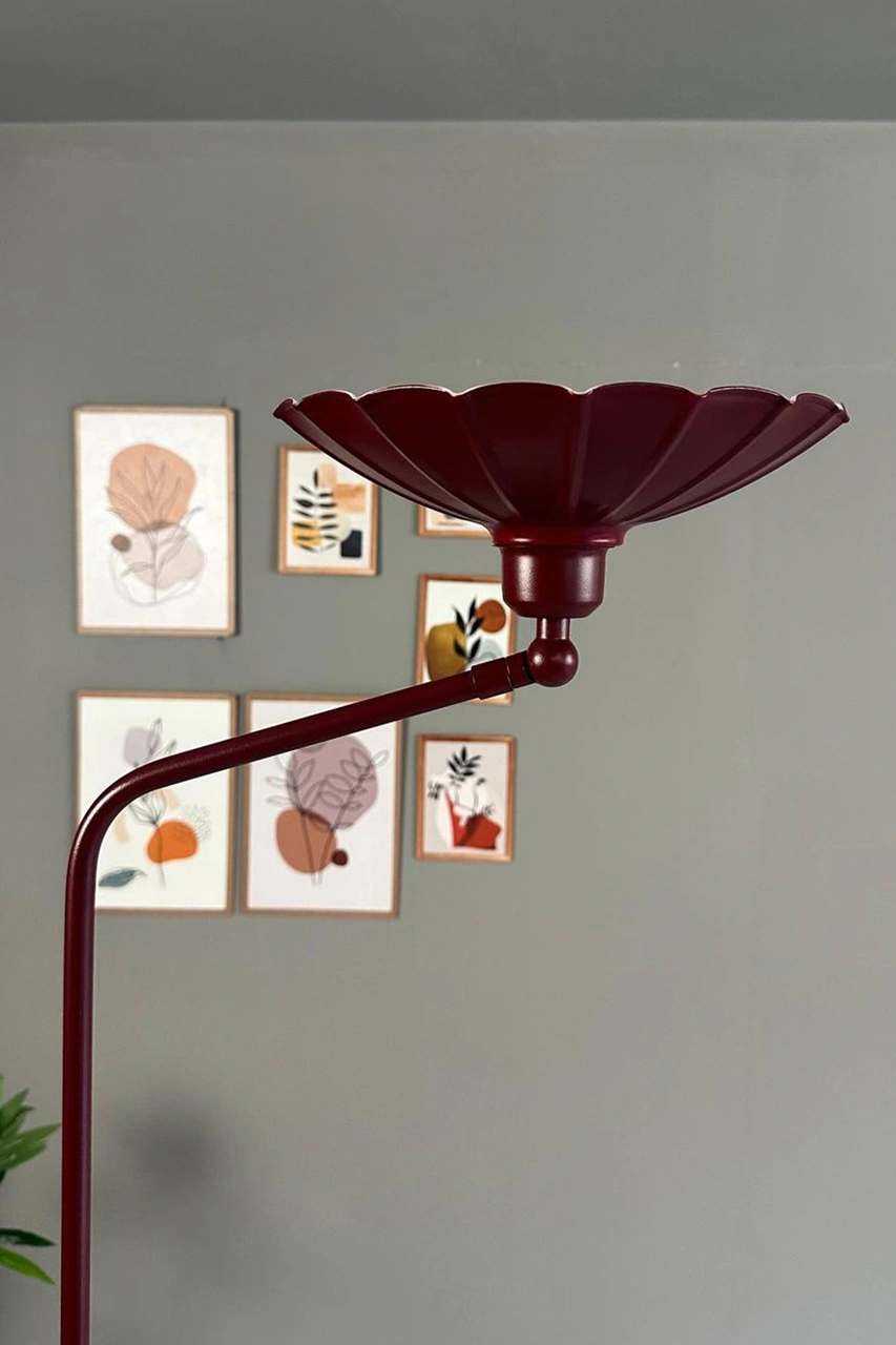 Vişne Çürüğü Lambader Düz Gövde Hareketli Başlık Metal Oturma Odası Çalışma Odası Zemin Lambası Bordo