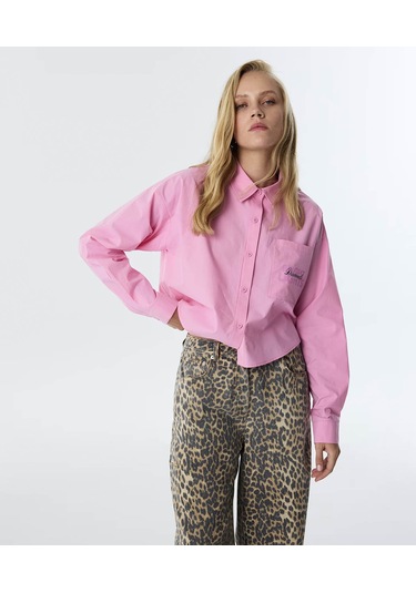 Twist Slogan Baskılı Poplin Pembe Kadın Gömlek Tw6250025054 Pembe