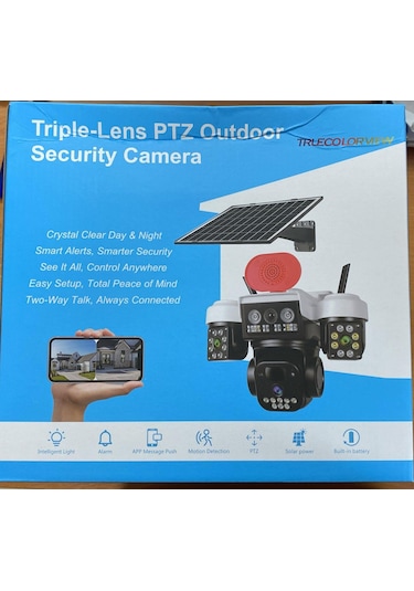 O-kam 8095 3 Lens Siren + Çakar + Hoparlör Wifi Solar Güneş Panelli Kamera