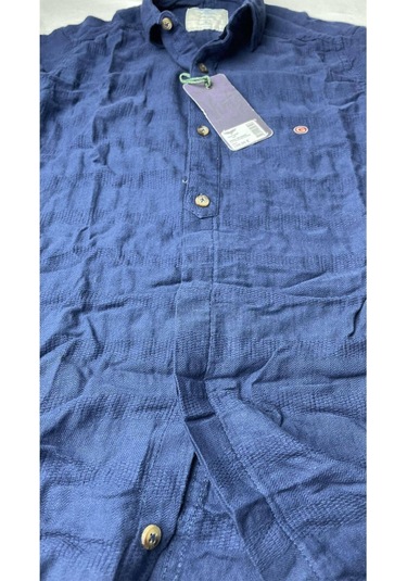 Slim Fit Italyan Kesim Gerçek Keten Gömlek-- Mavisax-- Mavi