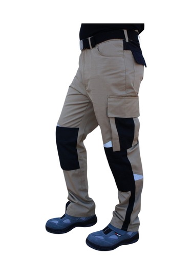 Uniprom Erkek İş Pantolonu Roma Model Diz Destekli 6 Cepli Bej Siyah