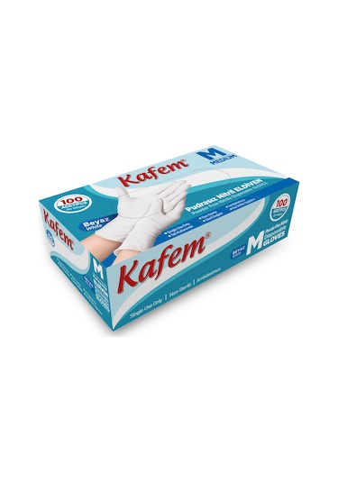 Kafem Beyaz Nitril Eldiven Pudrasız (M) 100 Lü X 5 Paket