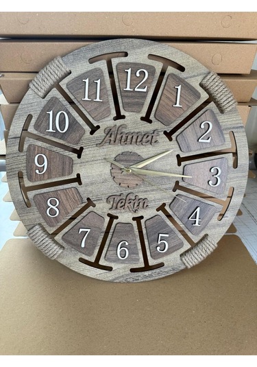 Kişiselleştirilebilir Ahşap Dekoratif Halatlı Duvar Saati Bej
