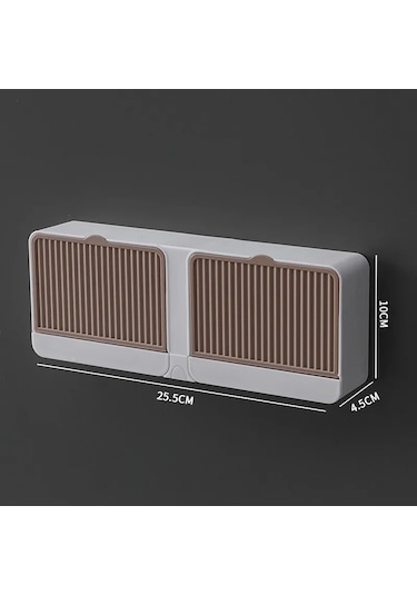 2 Bölmeli Yapışkanlı Duvara Monte Mutfak Banyo Katı Sabunluk Kahve