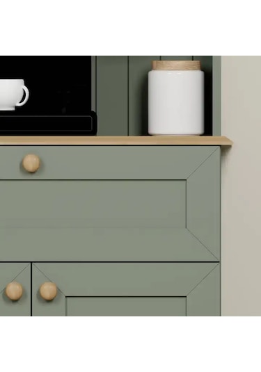 Lucas 2 Kapaklı Çekmeceli Kahve Köşesi Ve Çok Amaçlı Mutfak Dolabı - Açık Ceviz & Yeşil Yeşil