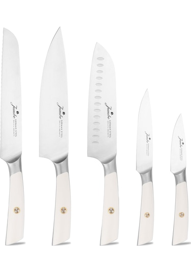 Jumbo Katana Standlı 6 Parça Beyaz Bıçak Seti Şeffaf