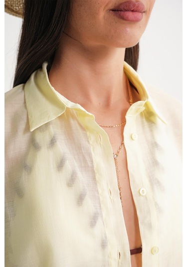 4667 Kadın İnce Oversize Modal Gömlek Sarı Sarı