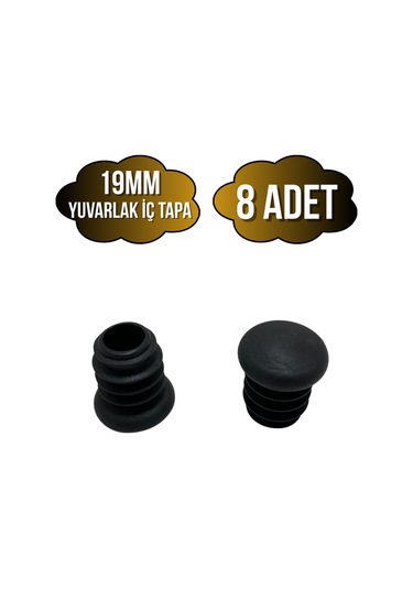 Yuvarlak Demir Profil İç Tapa Geçme Plastik Ayak Geçme Koruma Plastiği 19mm 8 Adet Siyah Siyah