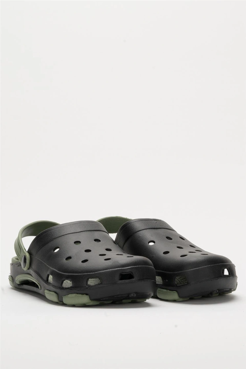 Unisex Çift Tabanlı Ortopedik Hemşire Doktor Aşçı Laboratuvar Deniz Havuz Terliği Sandalet Siyah - Yeşil Siyah - Yeşil