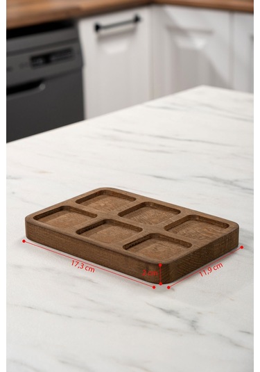 Mienda Home 6 Bölmeli Ahşap Dörtgen Baharatlık Standı Ahşap