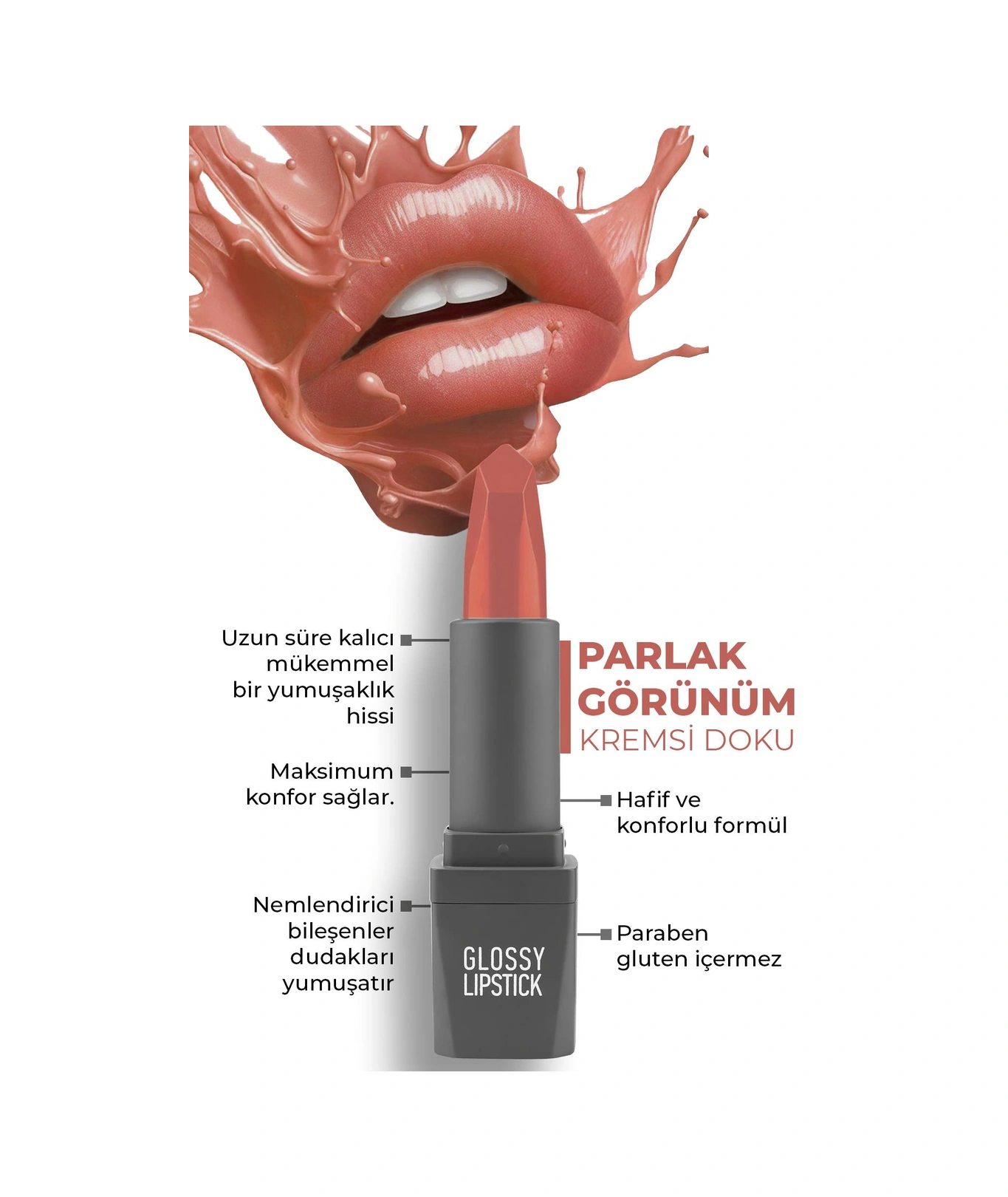 Alix Avien Uzun Süre Kalıcı Yoğun Renk Veren Nemlendirici Parlak Ruj Glossy Lipstick 306 Spicy Rose