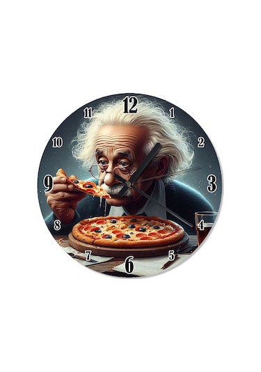 Pizza Yiyen Albert Einstein Akarlı Duvar Saati