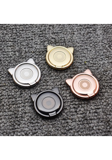 Suofeng Gümüş Metal Kedi Kulaklı Serçe Çengeli Telefon Tutucu 360 Döner Kartoon Arka Stant