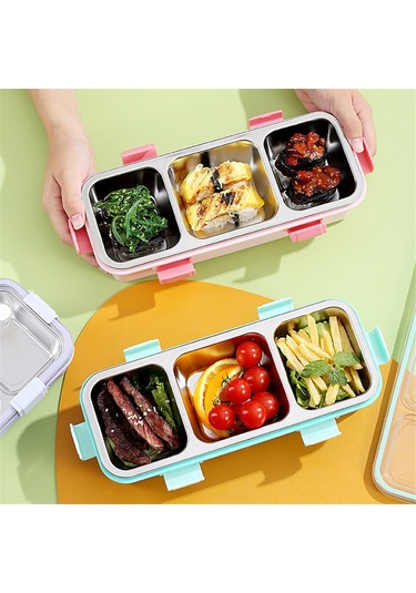 Xurunkeji 3 Bölmeli Öğle Yemeği Kutusu, Paslanmaz Çelik Bento Kutusu, Çocuklar İçin Taşınabilir Gıda Saklama Kabı, Sızdırmaz Atıştırmalık Kutusu Pembe