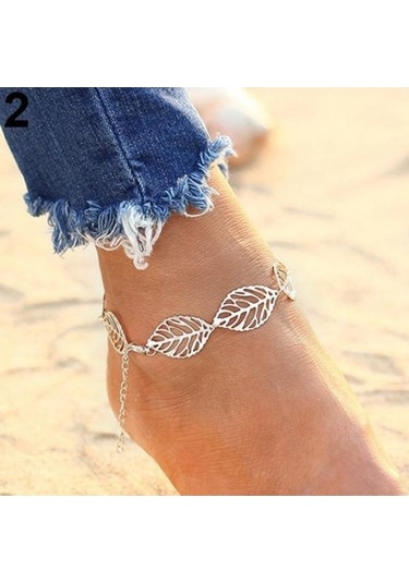 Novahub Kadın Yaz Hollow Charm Yaratıcı Yaprak Şekli Halhal Plaj Tatil Takı Gümüş Gümüş