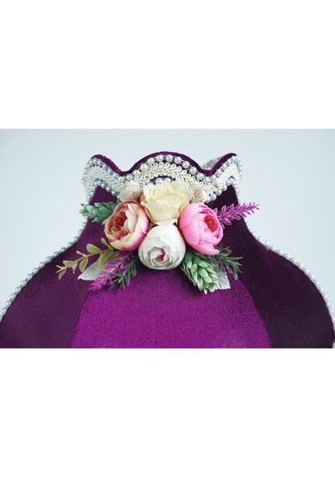 Mürdüm Kadife Kaplı Krom Kaplama Burgu Ayak Çiçek Dekorlu Abajur 50 x 30 cm Ab0066 Dekovien Diğer