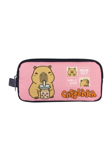 Capybara Kız Çocuk İki Bölmeli Kalem Çantası - Lacivert - Pembe - 5205 Çok Renkli