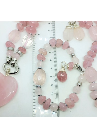 2729 Pembe Kuvars Hematit Çelik Aparatlı El Yapımı Bileklik Açık Pembe