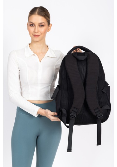 Modern Ve Fonksiyonel Tasarım Çok Gözlü, Şık Okul Sırt Çantası - Siyah Siyah