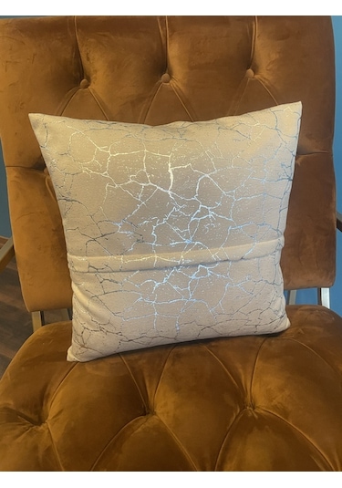 Mrs.gugar Gümüş Detaylı Mermer Desen Kare Kırlent Kılıfı 001