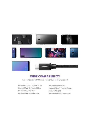 Ugreen 50567 Usb C Şarj Kablosu 5a Hızlı Şarj Örgütlü Kablo Veri Keli Huawei Supercharge