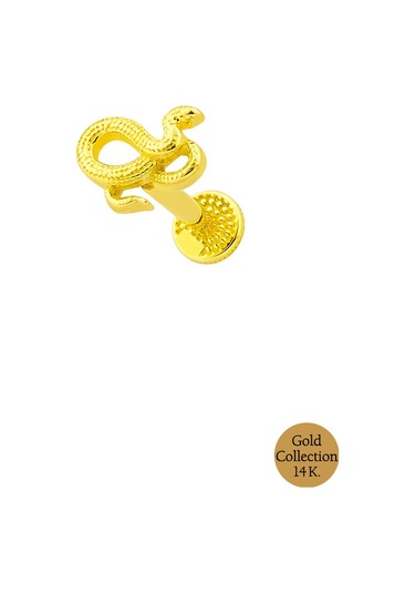 So Chic Minimal Altın Serisi 14 Ayar Sarı Altın Yılan Figürlü Tragus Piercing Altın