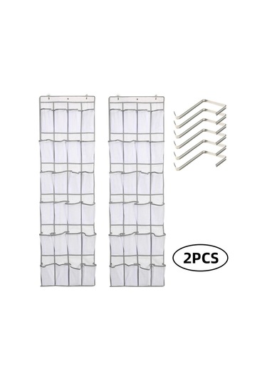 2 Adet 24 Büyük Örgü Cepler Saklama Çantası Kapı Arkası Ayakkabı Organizatörü Kapı Üstü Ayakkabı Rafı Ayakkabı Beyaz