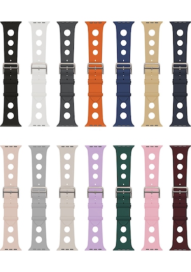 Apple Uyumlu Watch 10 42mm Delikli Tasarım Zore Krd-147 Silikon Kordon