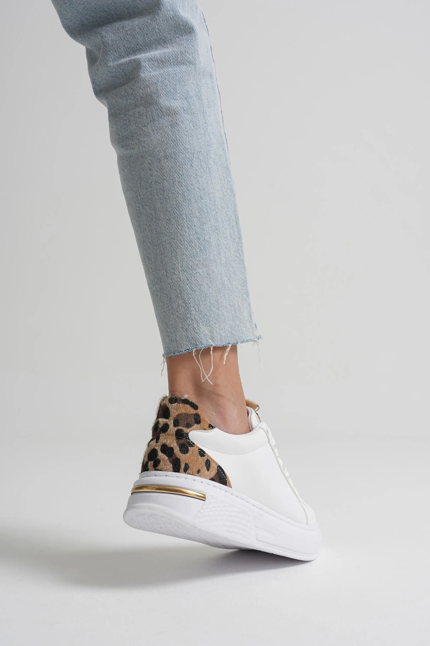 Vega Leopar Detaylı Beyaz Kadın Spor Ayakkabı Muhtelif