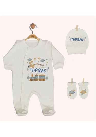 Pia Baby Gl 1944-02 İsme Özel Beşli Tulum Set Krem