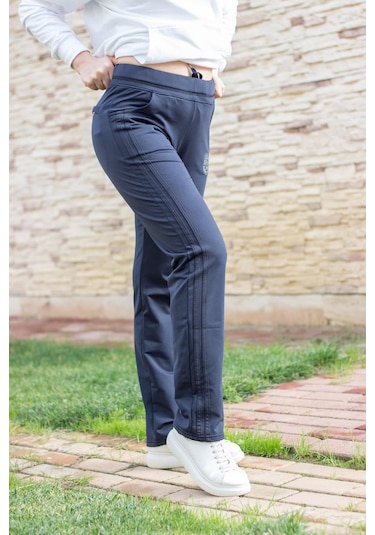 Kadın Lacivert Şeritli Basic Rahat Kalıp Cepli Eşofman Altı 21KESAAKT1 Lacivert