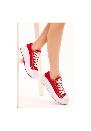 Tonny Black Kadın Kırmızı Rahat Kalıp Kalın Tabanlı Spor Ayakkabı