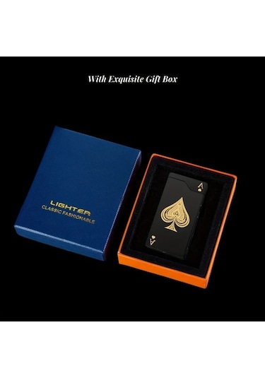 Techbloom Golden Frosted Rüzgar Geçirmez Çift Ark Çakmak Usb C Şarjlı Çakmak Maça Ası Tasarımı Kamp Hediye Altın