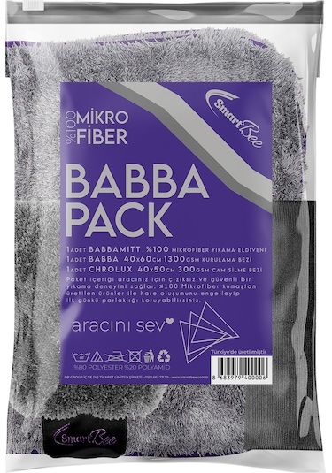 SmartBee BABBAPACK Mikrofiber Oto Yıkama Paketi - Koyu Gri