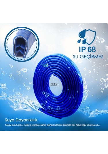 Oto Araç Kapı Koruma Fitili 5metre Parlak Mavi Renk Çarpma Çizilme Önleyici Fitil