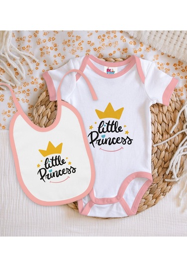 Bk Kids Little Princess Tasarımlı Pembe Bebek Body Zıbın Ve Mama Çok Renkli