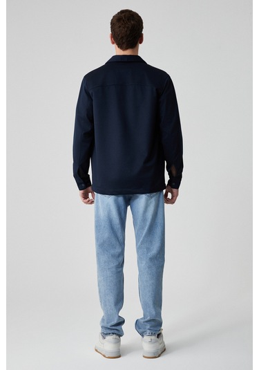 Jakarı Erkek Regular Fit Standart Kesim Klasik Yaka Desenli Çıtçıtlı Lacivert Gömlek