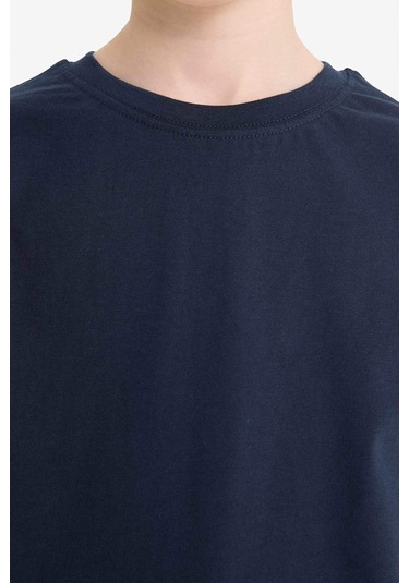 Defacto Erkek Çocuk Bisiklet Yaka Basic Düz Kısa Kollu Tişört K1687a625aunv135 Lacivert