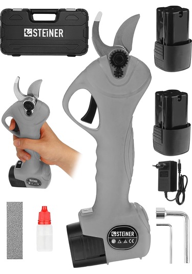 Steiner 128 Vf 10 Ah Kömürsüz Motor Akülü Bağ Makası Çantalı Gri