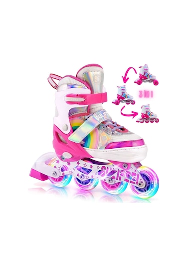 Unicorn Işıklı Pembe Paten Gökkuşağı Çocuk Pateni Silikon Teker Pembe