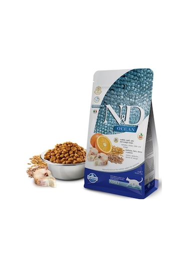 N&D Ocean Düşük Tahıllı Morina Balıklı  ve Portakallı Yetişkin Kedi Maması 1500 G