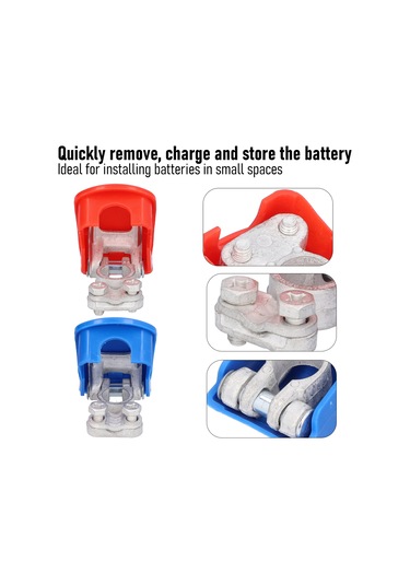 Suofeng Otomatik Ve Gemi Aküleri İçin Hızlı Montajlı Bakır Terminal Klipsi, 3 Saniyede Montaj, 17-19mm Pozitif/15-17mm Negatif, Şarj Ve Depolama İçin Uygun Kırmızı+mavi Kapaklı 2 Adet