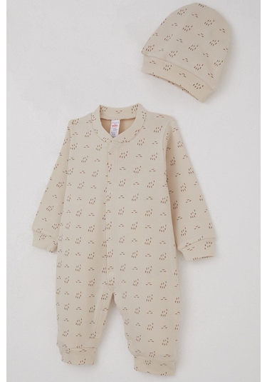 Breeze Erkek Bebek Tulum Desenli 0-6 Ay, Bej Bej
