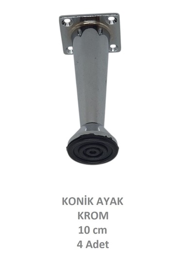 Adilon Konik Ayak, Krom, 10 Cm, 4 Adet Dolap, Mobilya, Puf Ayağı Vidaları Hediye Krom