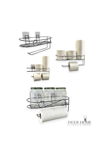 Paslanmaz Siyah Kendinden Yapışkanlı Mutfak Banyo Düzenleyici Kavanoz Havlu Kağıt Rafı Siyah